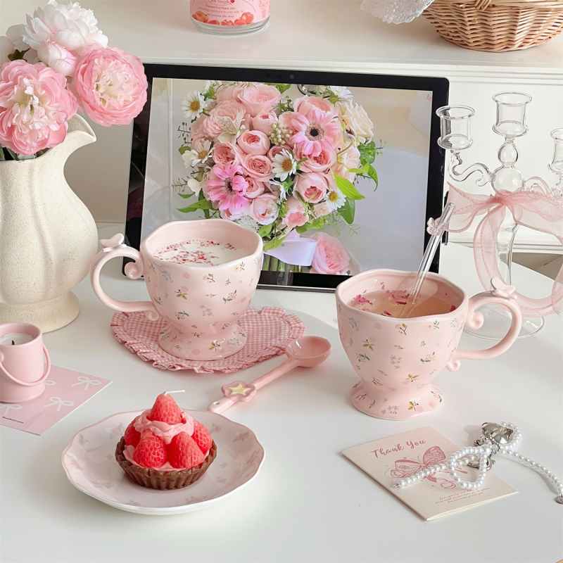 Cană ceramică în stil Instagram, drăguță și creativă, design minimalist, aspect premium, capacitate mare, pentru uz casnic
