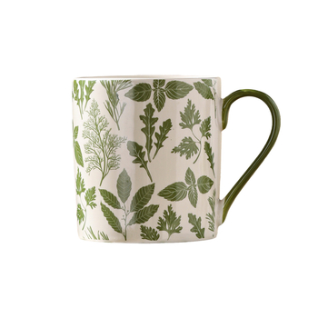 Cană ceramică cu mâner, capacitate mare, cu frunze verzi și flori, design retro