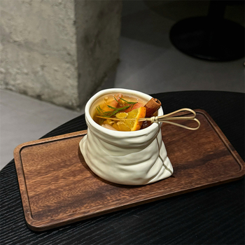 Cană ceramică în formă de sacoșă din material textil, stil retro, pentru cafea latte – ediție pentru cupluri