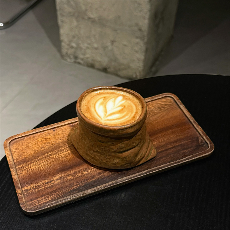 Cană ceramică în formă de sacoșă din material textil, stil retro, pentru cafea latte – ediție pentru cupluri