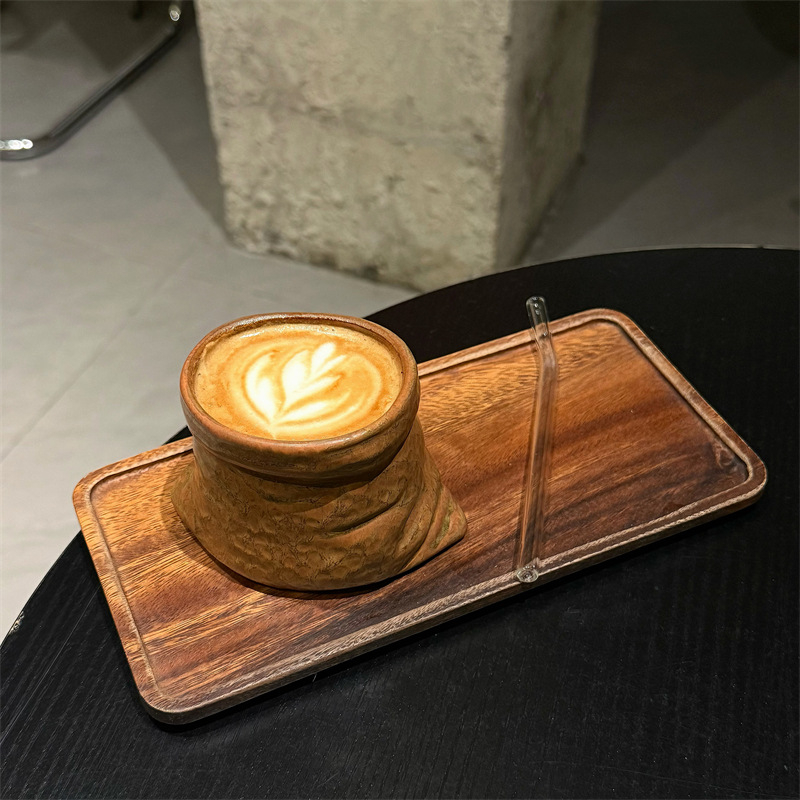 Cană ceramică în formă de sacoșă din material textil, stil retro, pentru cafea latte – ediție pentru cupluri