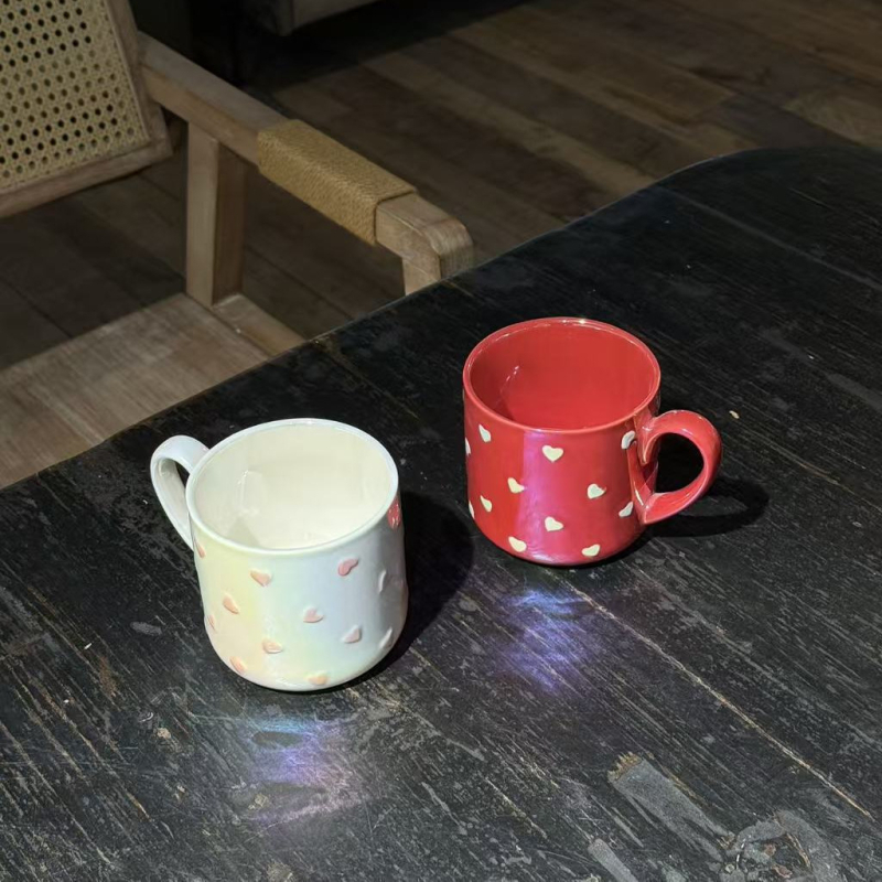 Căni ceramice în formă de inimă pentru cupluri – căni de mic dejun cu lapte, sub glazură