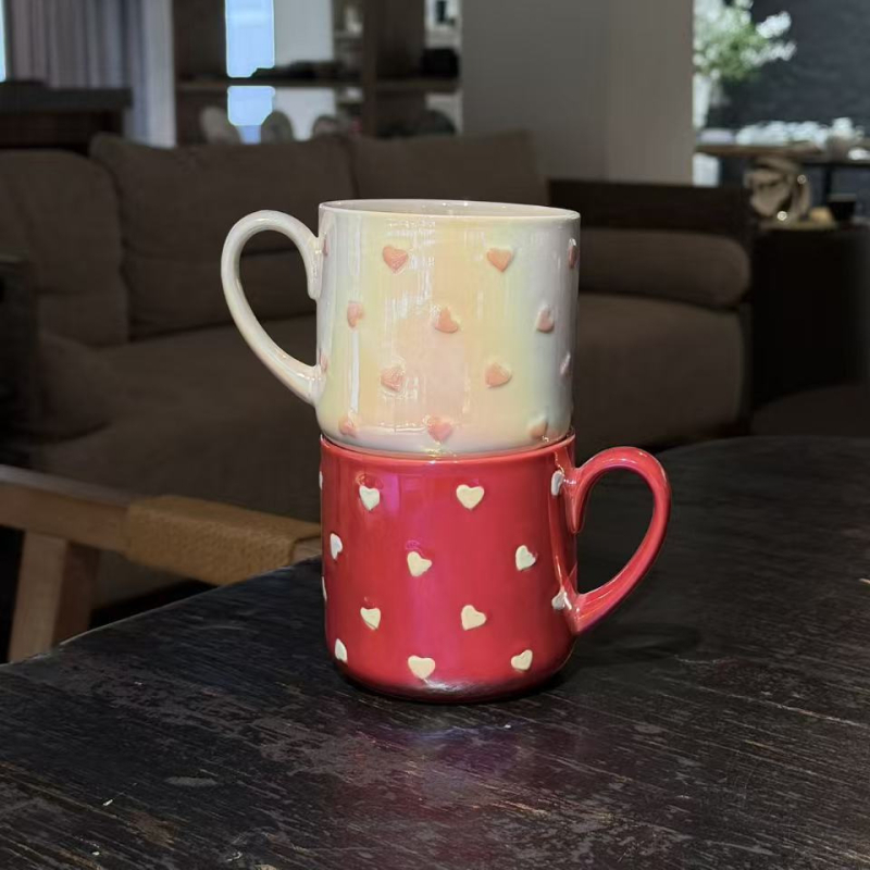 Căni ceramice în formă de inimă pentru cupluri – căni de mic dejun cu lapte, sub glazură