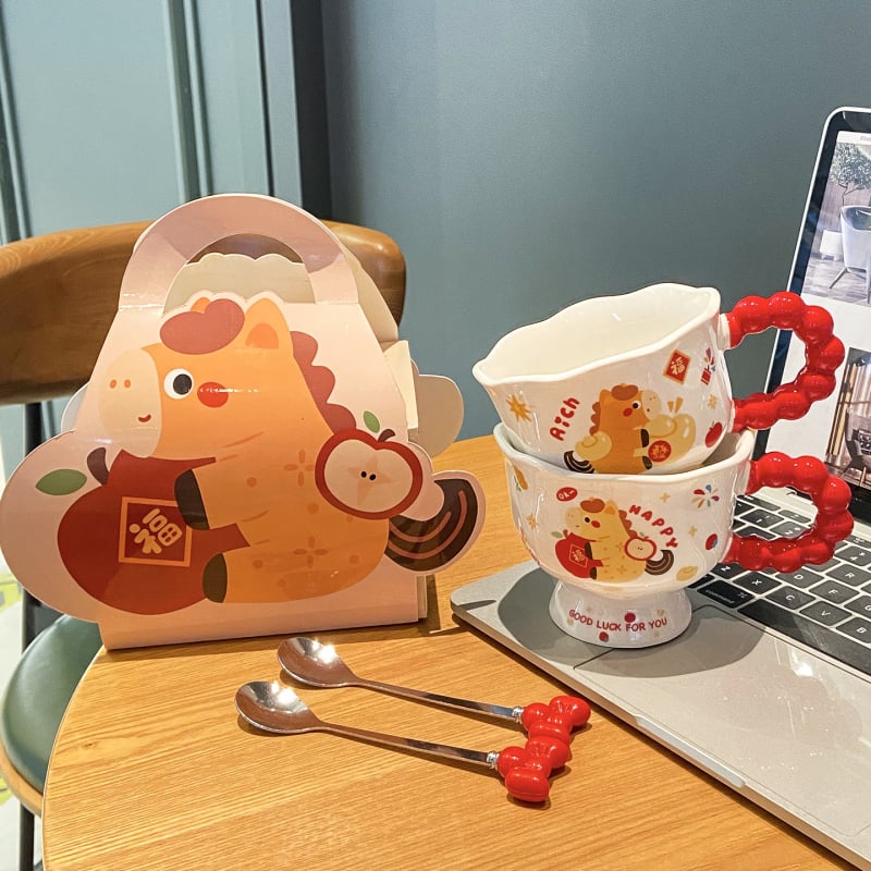 Cani ceramice drăguțe, cu design desen animat, pentru cupluri — cadou de ziua de naștere, suvenir, Anul Calului