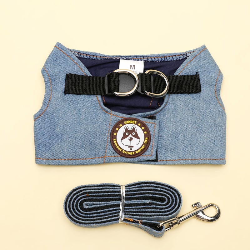 Denim set kaiša i harnasa za pse