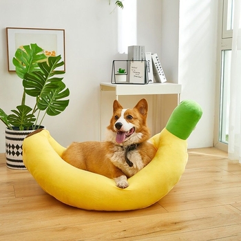 Banana oblikovano leglo za kućne ljubimce za pse i mačke, s odvojivim i pranjem dijela, za sve sezone, pogodna za male i srednje pse, uključujući korgije, toplo zimi