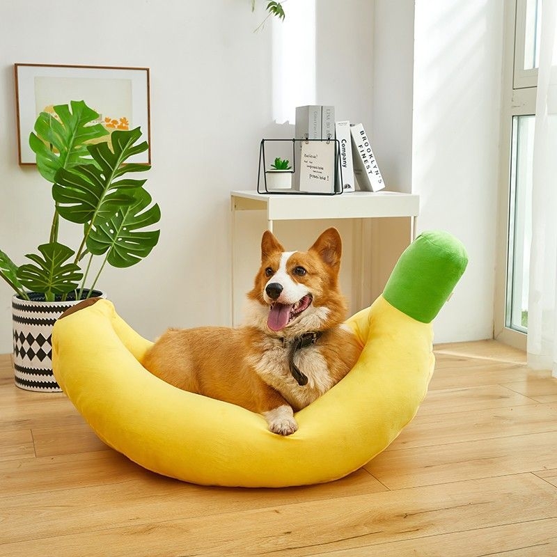 Banana oblikovano leglo za kućne ljubimce za pse i mačke, s odvojivim i pranjem dijela, za sve sezone, pogodna za male i srednje pse, uključujući korgije, toplo zimi