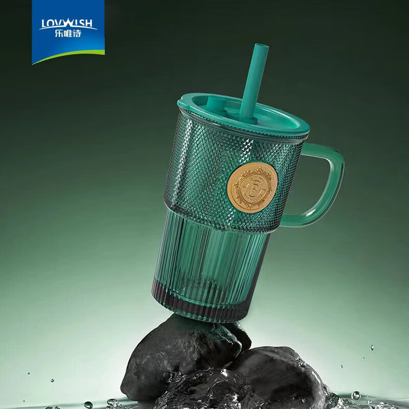 Pahar din sticlă cu mâner și pai cu strat metalic, capacitate mare, design modern, rezistent la temperaturi înalte, pentru casă și birou
