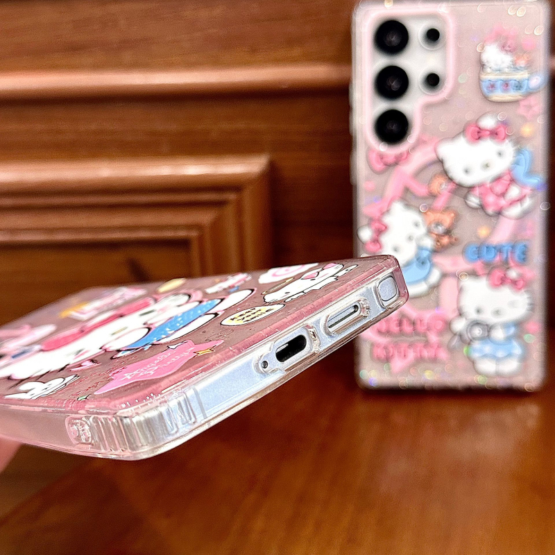 Slatka magnetska maska za telefon s KT mačjim graffiti motivom, za Samsung S25 Ultra i S25 FE, sa šljokicama i zaštitnim slojem.