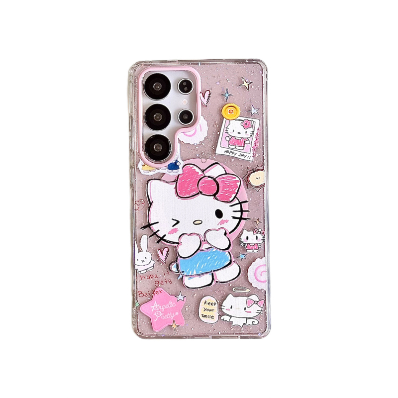 Slatka magnetska maska za telefon s KT mačjim graffiti motivom, za Samsung S25 Ultra i S25 FE, sa šljokicama i zaštitnim slojem.