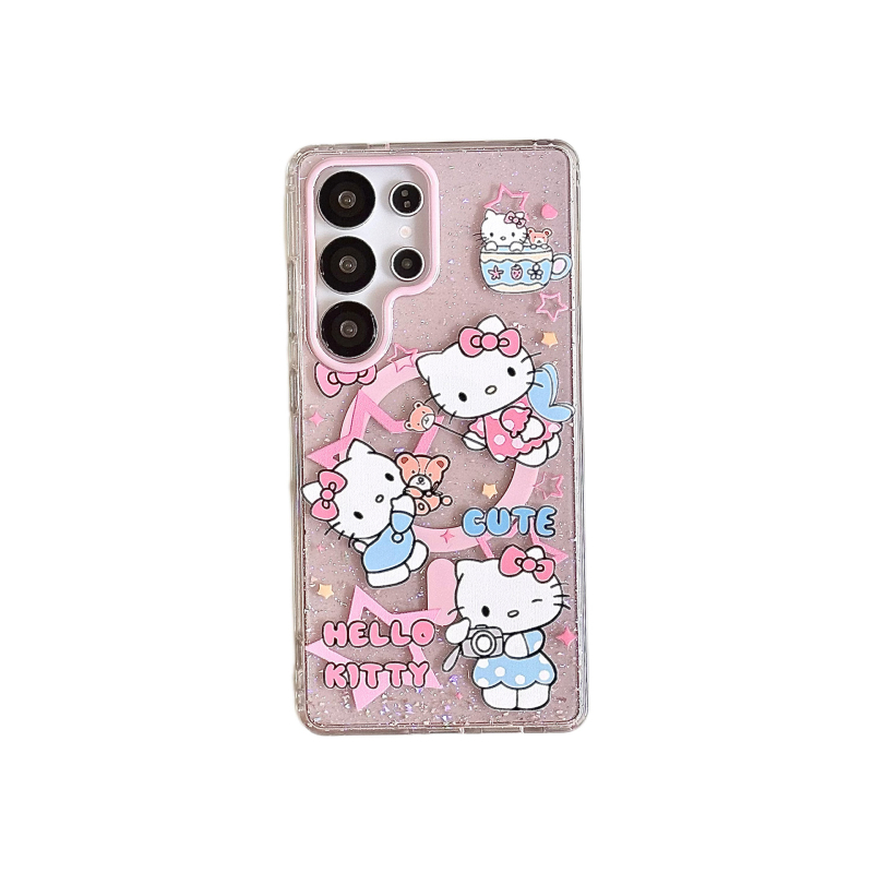Slatka magnetska maska za telefon s KT mačjim graffiti motivom, za Samsung S25 Ultra i S25 FE, sa šljokicama i zaštitnim slojem.