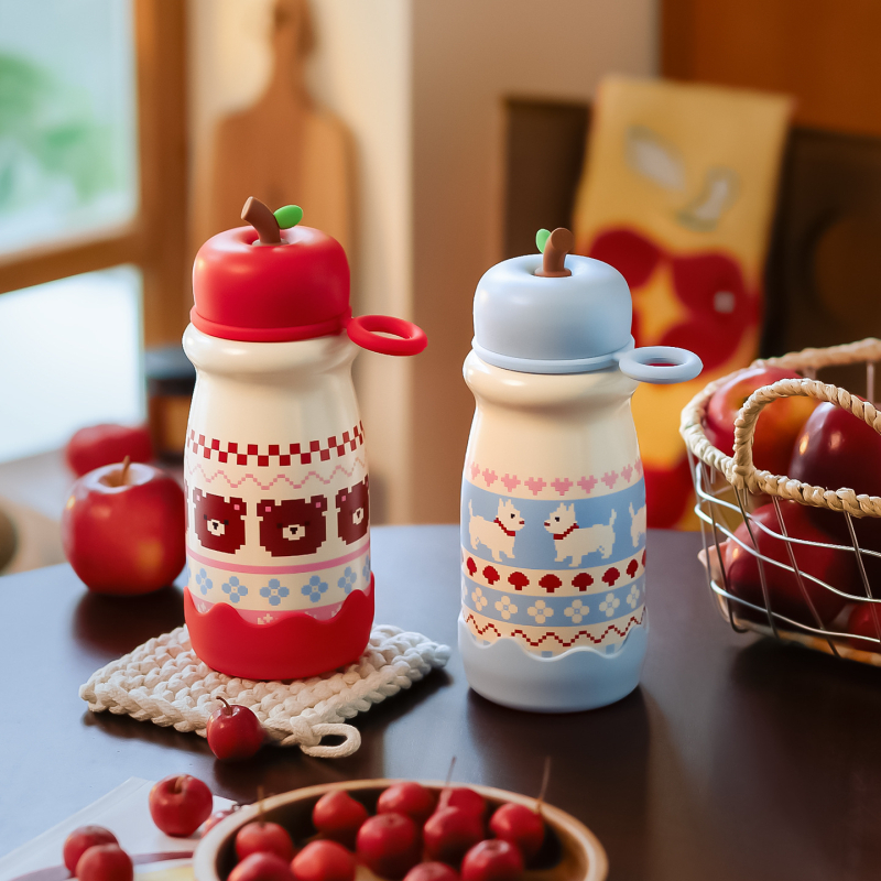 Cană termică Apple Cup cu mâner, din oțel inoxidabil, design modern, drăguț