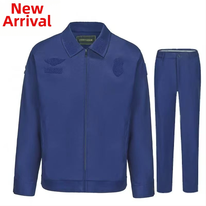 Modrá výcviková uniforma pre hasičov, s krátkymi rukávmi, unisex, celoročné použitie