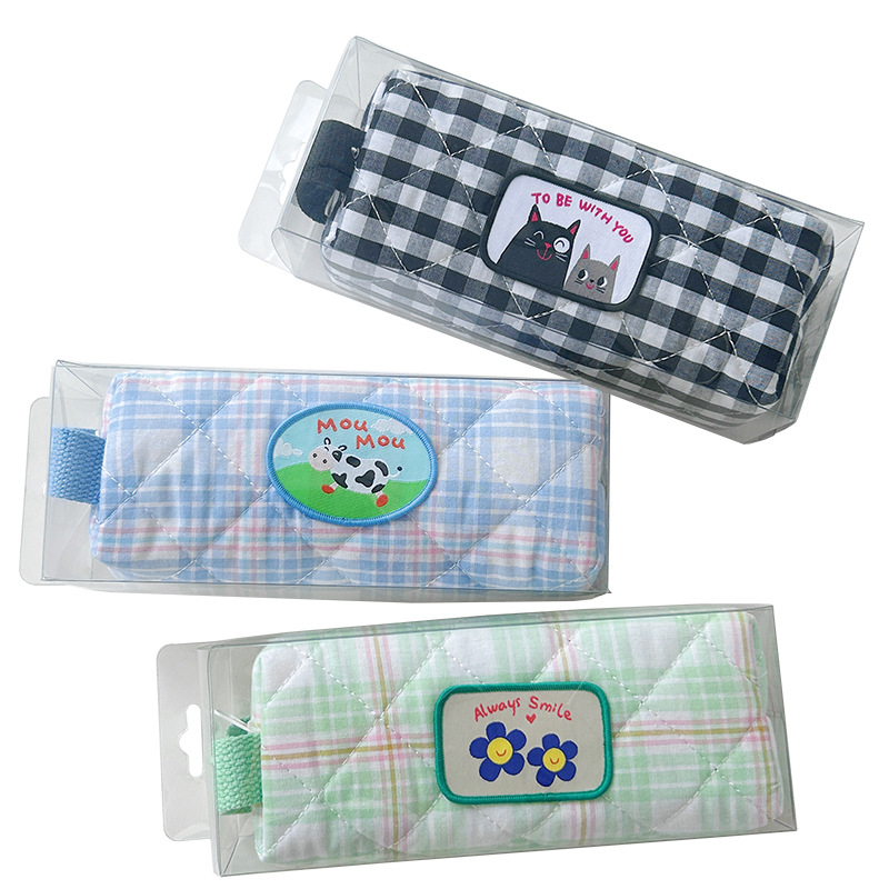 Penar textil cu model pătrățelat în carouri, stil artistic, pentru elevi, cutie de papetărie drăguță pentru călătorii