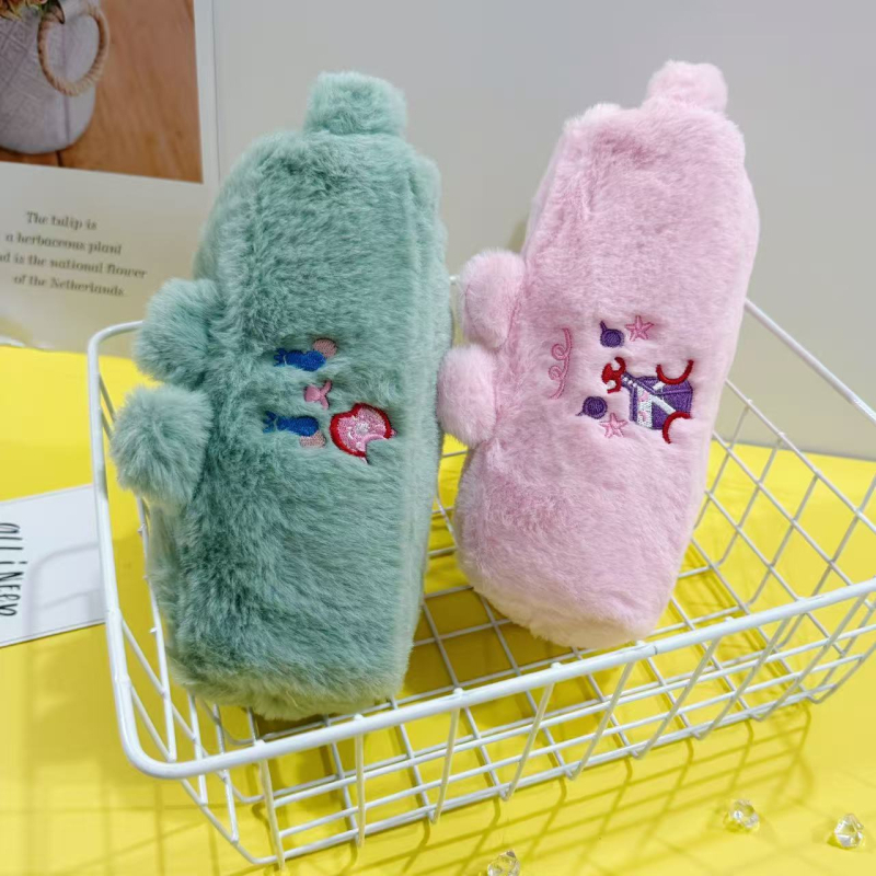 Penar din pluș cu broderie de urs, mâner, design simplu, capacitate mare, pentru elevi, drăguț pentru sezonul de iarnă