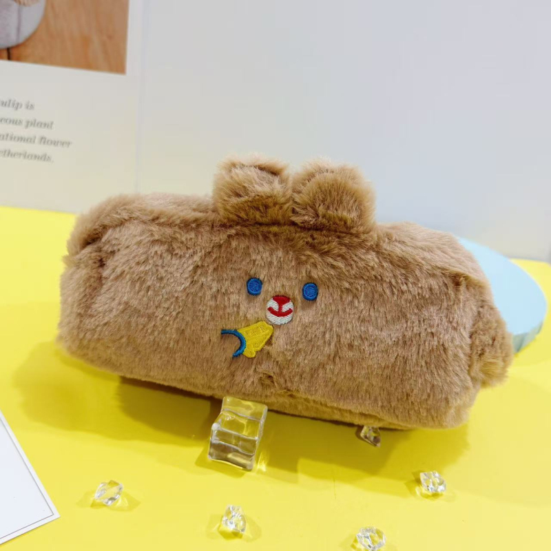 Penar din pluș cu broderie de urs, mâner, design simplu, capacitate mare, pentru elevi, drăguț pentru sezonul de iarnă