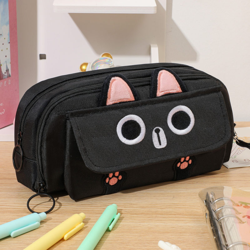 Noul 2024 Geantă de creioane brodată cu desene drăguțe, multifuncțională, cu capacitate mare, pentru elevi de la învățământ primar până la gimnaziu
