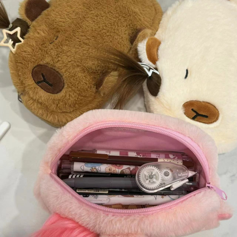 Penar din pluș cu capybara, capacitate mare, organizator școlar cu design desen animat, material catifelat