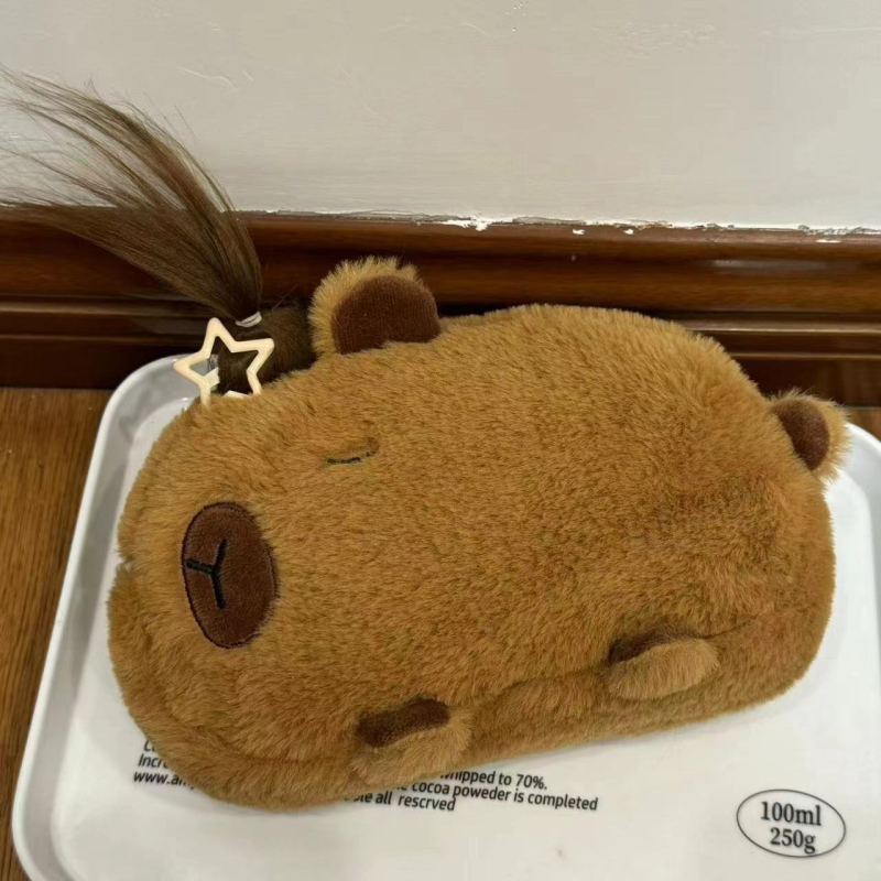 Penar din pluș cu capybara, capacitate mare, organizator școlar cu design desen animat, material catifelat