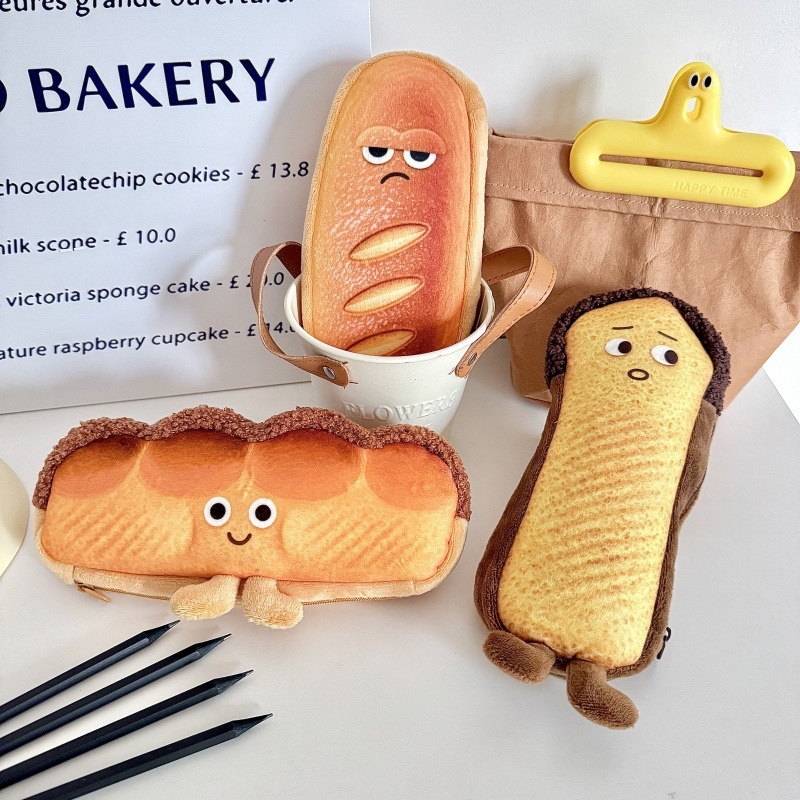Etui plușat pentru creioane, în formă de toast pufos, stil japonez, fată drăguță, design creativ nou 2025