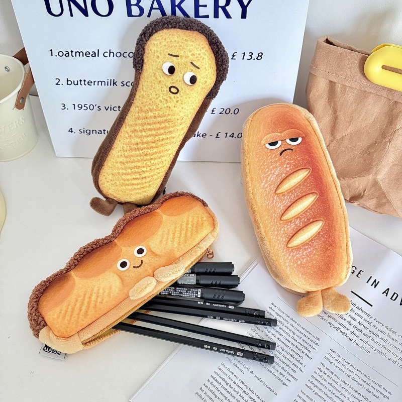 Etui plușat pentru creioane, în formă de toast pufos, stil japonez, fată drăguță, design creativ nou 2025