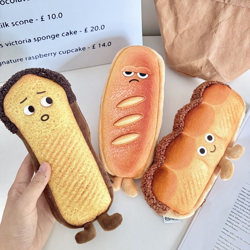 Etui plușat pentru creioane, în formă de toast pufos, stil japonez, fată drăguță, design creativ nou 2025
