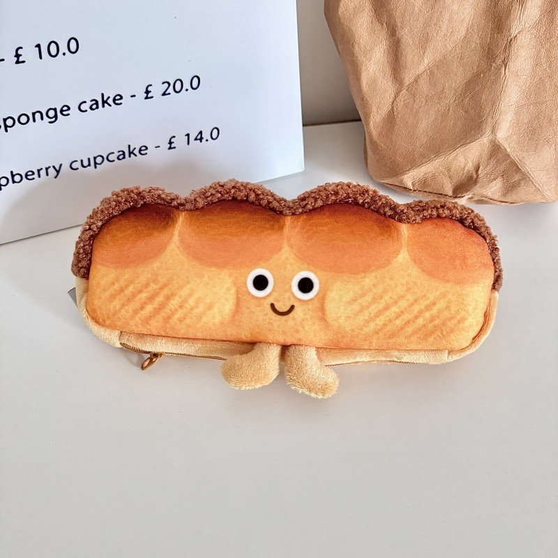 Etui plușat pentru creioane, în formă de toast pufos, stil japonez, fată drăguță, design creativ nou 2025