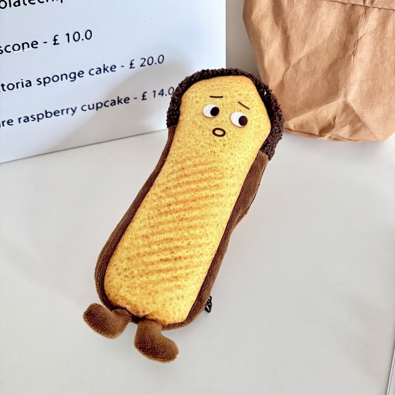 Etui plușat pentru creioane, în formă de toast pufos, stil japonez, fată drăguță, design creativ nou 2025