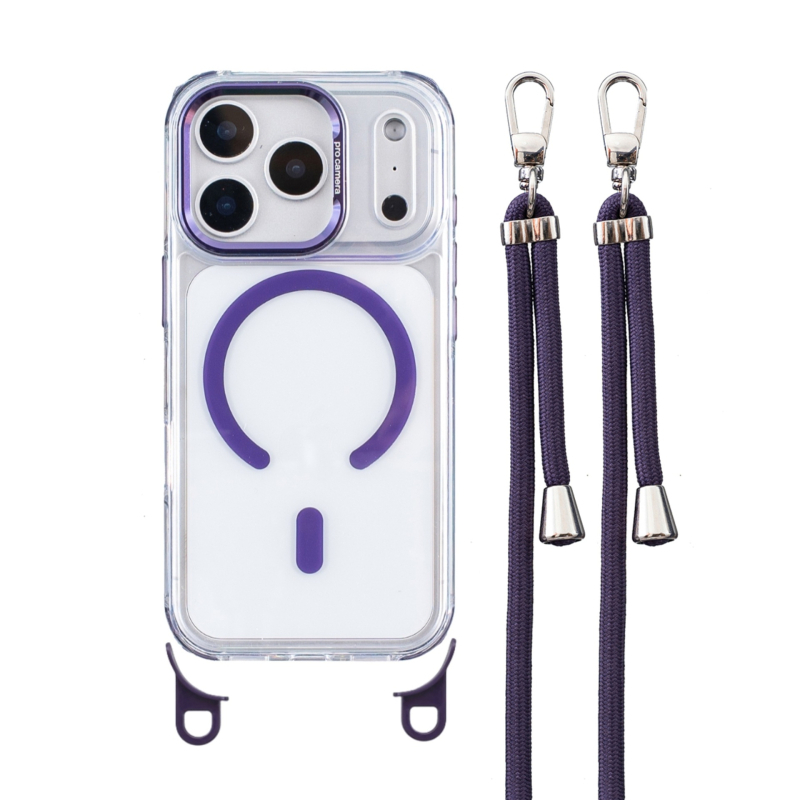 Magnetska zaštita za iPhone 17 Pro Max otporna na padove, visoke prozirnosti, s kaišem za nošenje