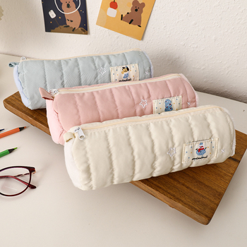 Penar plușat cu design de om de zăpadă, capacitate mare, etui școlar elegant