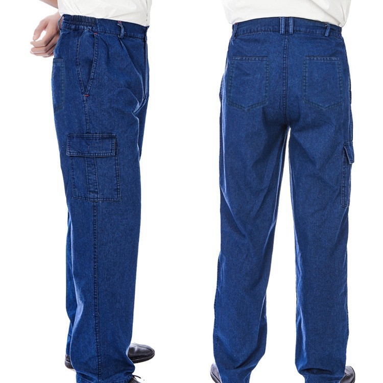 Férfiaknak denim munkanadrág több zsebbel, ellenálló, laza szabás, 97% pamut