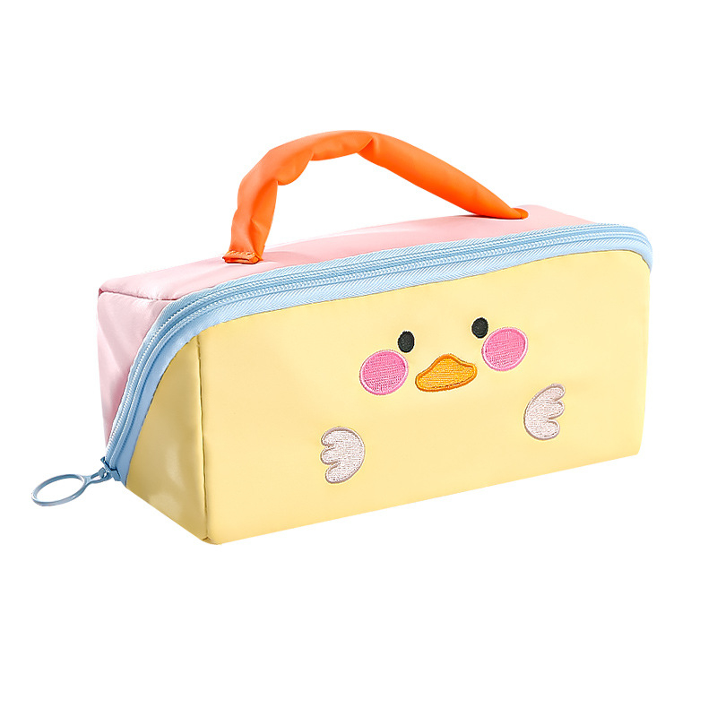 Penar pentru creioane cu animale în stil cartoon, design color-block, capacitate mare, cu mâner