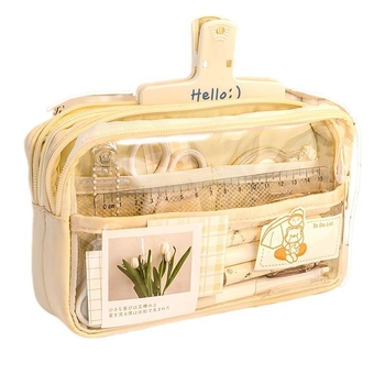 Penar transparent, capacitate mare, design cu trei straturi, pentru eleve.