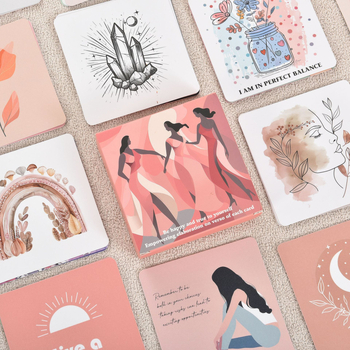 Set de 50 cărți în limba engleză, inspirație pentru femei, în cutie, pătrate, finisaj mat, de înaltă calitate