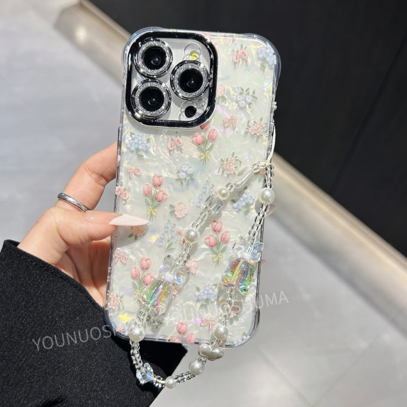 Apple iPhone 16/17 Pro Max zaštitna futrola s motivom školjkastog uzorka i tulipana, potpuno prekrivanje
