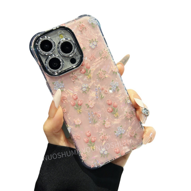Apple iPhone 16/17 Pro Max zaštitna futrola s motivom školjkastog uzorka i tulipana, potpuno prekrivanje