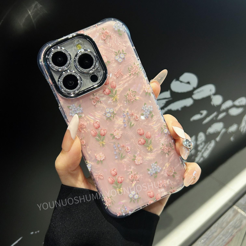 Apple iPhone 16/17 Pro Max zaštitna futrola s motivom školjkastog uzorka i tulipana, potpuno prekrivanje