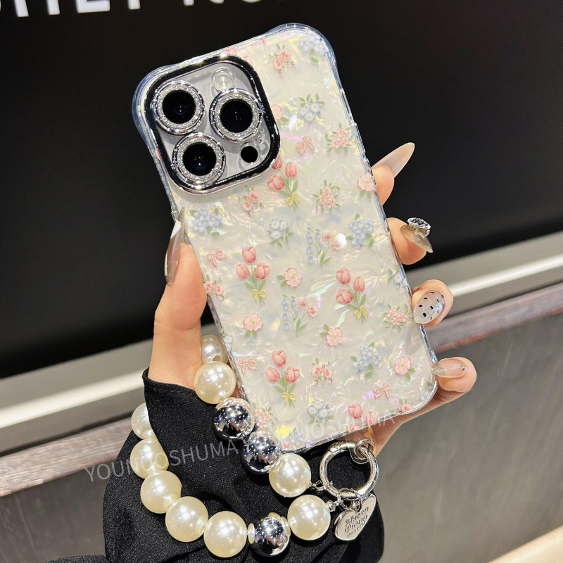 Apple iPhone 16/17 Pro Max zaštitna futrola s motivom školjkastog uzorka i tulipana, potpuno prekrivanje