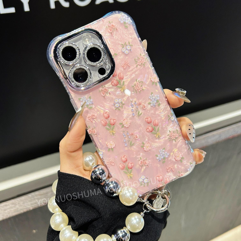 Apple iPhone 16/17 Pro Max zaštitna futrola s motivom školjkastog uzorka i tulipana, potpuno prekrivanje