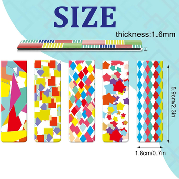 Semne de carte magnetice din PVC, set de 15 bucăți, cu două fețe, modele geometrice colorate, stil anime, accesorii pentru jurnal