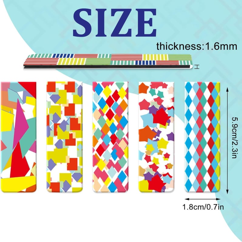 Semne de carte magnetice din PVC, set de 15 bucăți, cu două fețe, modele geometrice colorate, stil anime, accesorii pentru jurnal