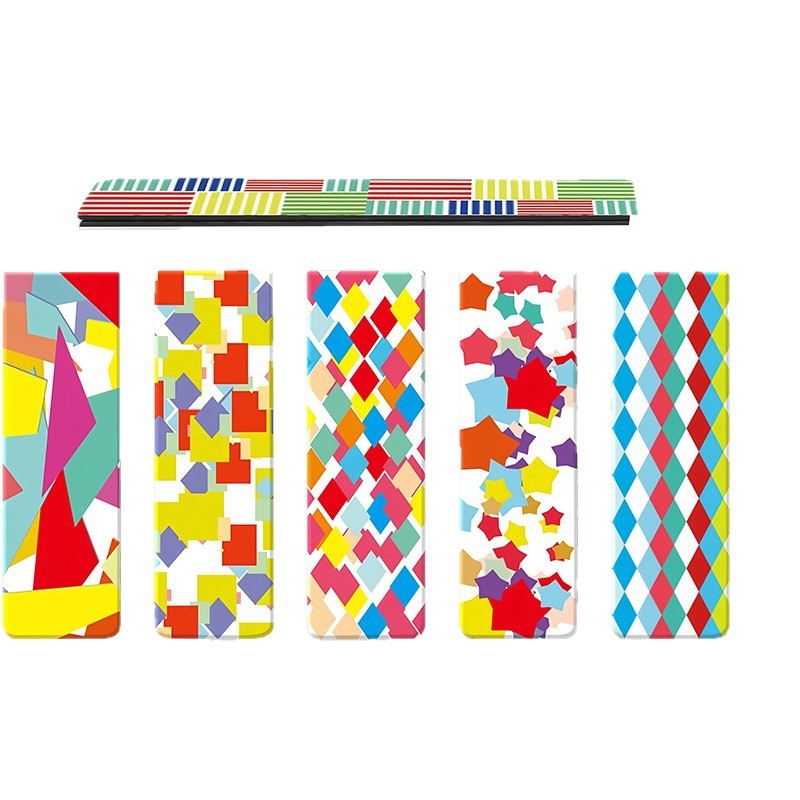 Semne de carte magnetice din PVC, set de 15 bucăți, cu două fețe, modele geometrice colorate, stil anime, accesorii pentru jurnal