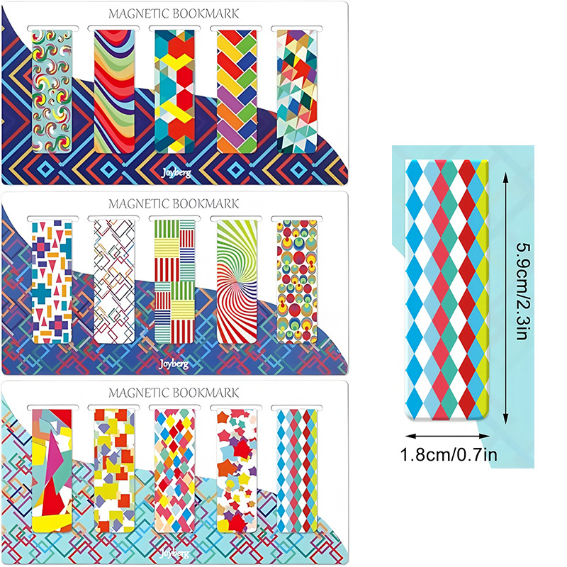 Semne de carte magnetice din PVC, set de 15 bucăți, cu două fețe, modele geometrice colorate, stil anime, accesorii pentru jurnal