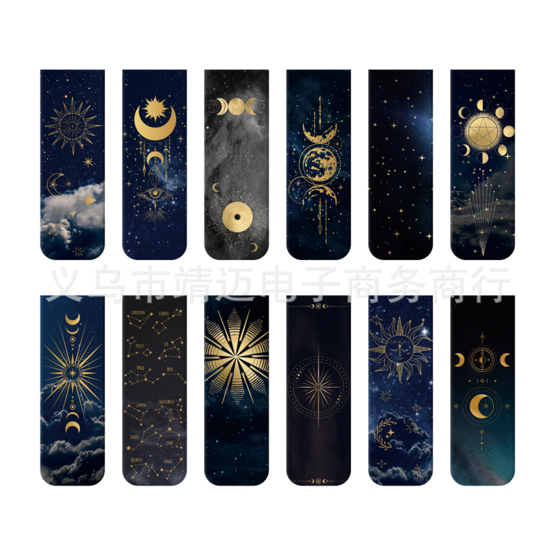 Semne de carte magnetice cu designuri creative, seria Soare, Lună și Stele (12 modele), accesorii pentru jurnal