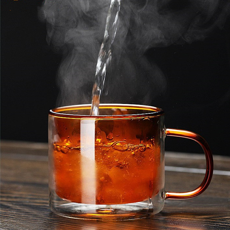 Ceașcă din sticlă borosilicat cu două straturi, cu mâner, izolată, pentru cafea și ceai, sticlă colorată, pentru utilizare casnică, cană personalizată
