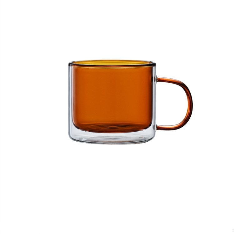 Ceașcă din sticlă borosilicat cu două straturi, cu mâner, izolată, pentru cafea și ceai, sticlă colorată, pentru utilizare casnică, cană personalizată