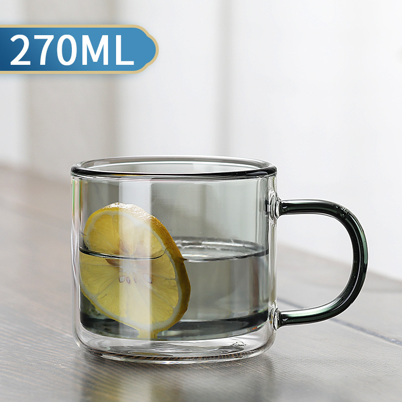 Ceașcă din sticlă borosilicat cu două straturi, cu mâner, izolată, pentru cafea și ceai, sticlă colorată, pentru utilizare casnică, cană personalizată