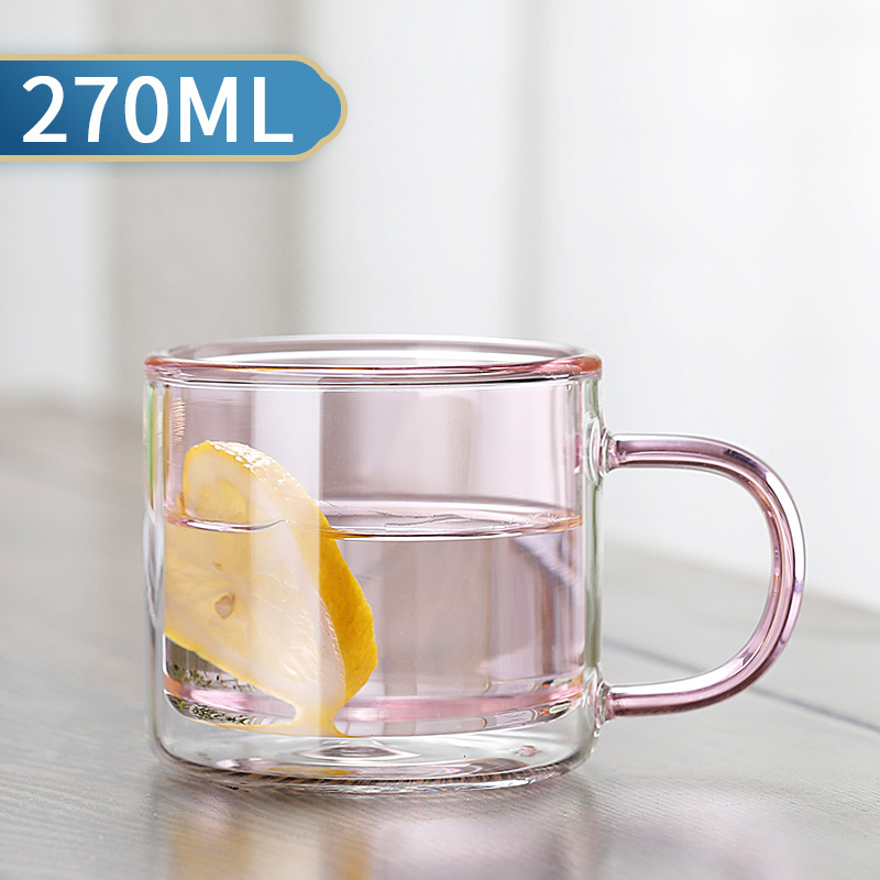 Ceașcă din sticlă borosilicat cu două straturi, cu mâner, izolată, pentru cafea și ceai, sticlă colorată, pentru utilizare casnică, cană personalizată