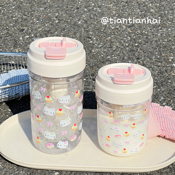 Cană din plastic cu pai, în stil desen animat, capacitate mare, portabilă și drăguță pentru fete