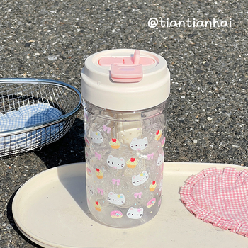 Cană din plastic cu pai, în stil desen animat, capacitate mare, portabilă și drăguță pentru fete